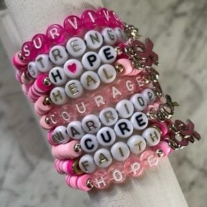 Breast Cancer Awareness Heishi Charm Bracelet | Breast Cancer Awareness Gift